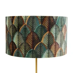 QAZQA Tischlampen|Wohnzimmerlampen*Tischleuchte Messing mit Samtlampenschirm Blattdesign und goldener Innenseite - Kaso