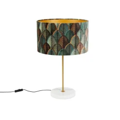 QAZQA Tischlampen|Wohnzimmerlampen*Tischleuchte Messing mit Samtlampenschirm Blattdesign und goldener Innenseite - Kaso