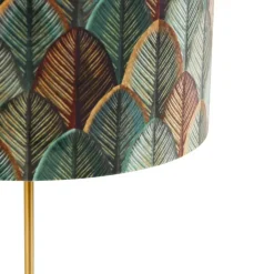 QAZQA Tischlampen|Wohnzimmerlampen*Tischleuchte Messing mit Samtlampenschirm Blattdesign und goldener Innenseite - Kaso