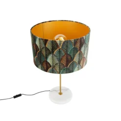 QAZQA Tischlampen|Wohnzimmerlampen*Tischleuchte Messing mit Samtlampenschirm Blattdesign und goldener Innenseite - Kaso