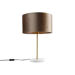 QAZQA Tischlampen|Wohnzimmerlampen*Tischleuchte Messing mit Samtschirm Taupe 35cm - Kaso