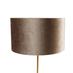 QAZQA Tischlampen|Wohnzimmerlampen*Tischleuchte Messing mit Samtschirm Taupe 35cm - Kaso