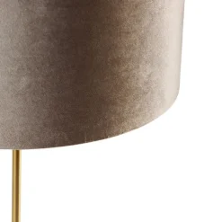 QAZQA Tischlampen|Wohnzimmerlampen*Tischleuchte Messing mit Samtschirm Taupe 35cm - Kaso
