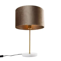 QAZQA Tischlampen|Wohnzimmerlampen*Tischleuchte Messing mit Samtschirm Taupe 35cm - Kaso