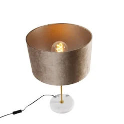 QAZQA Tischlampen|Wohnzimmerlampen*Tischleuchte Messing mit Samtschirm Taupe 35cm - Kaso