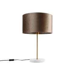 QAZQA Tischlampen|Wohnzimmerlampen*Tischleuchte Messing mit Samtschirm Taupe 35cm - Kaso