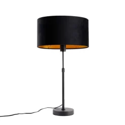 QAZQA Tischlampen|Wohnzimmerlampen*Tischleuchte Schwarz mit ovalem Samt-Schirm Schwarz 35cm - Parte