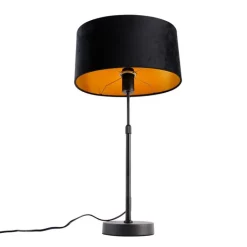 QAZQA Tischlampen|Wohnzimmerlampen*Tischleuchte Schwarz mit ovalem Samt-Schirm Schwarz 35cm - Parte