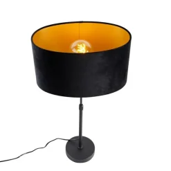 QAZQA Tischlampen|Wohnzimmerlampen*Tischleuchte Schwarz mit ovalem Samt-Schirm Schwarz 35cm - Parte