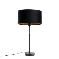 QAZQA Tischlampen|Wohnzimmerlampen*Tischleuchte Schwarz mit ovalem Samt-Schirm Schwarz 35cm - Parte
