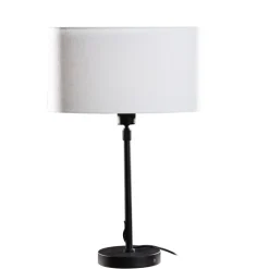 QAZQA Tischlampen|Wohnzimmerlampen*Tischleuchte Schwarz mit ovalem Leinen-Schirm Weiß 35cm - Parte