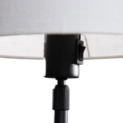 QAZQA Tischlampen|Wohnzimmerlampen*Tischleuchte Schwarz mit ovalem Leinen-Schirm Weiß 35cm - Parte