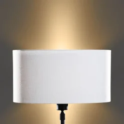 QAZQA Tischlampen|Wohnzimmerlampen*Tischleuchte Schwarz mit ovalem Leinen-Schirm Weiß 35cm - Parte