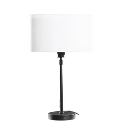 QAZQA Tischlampen|Wohnzimmerlampen*Tischleuchte Schwarz mit ovalem Leinen-Schirm Weiß 35cm - Parte