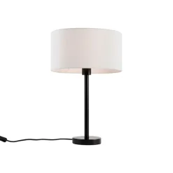 QAZQA Tischlampen|Wohnzimmerlampen*Tischleuchte Schwarz mit ovalem Leinenschirm Weiß 35cm - Simplo