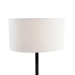 QAZQA Tischlampen|Wohnzimmerlampen*Tischleuchte Schwarz mit ovalem Leinenschirm Weiß 35cm - Simplo