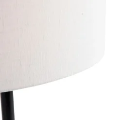 QAZQA Tischlampen|Wohnzimmerlampen*Tischleuchte Schwarz mit ovalem Leinenschirm Weiß 35cm - Simplo
