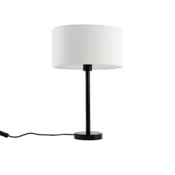 QAZQA Tischlampen|Wohnzimmerlampen*Tischleuchte Schwarz mit ovalem Leinenschirm Weiß 35cm - Simplo