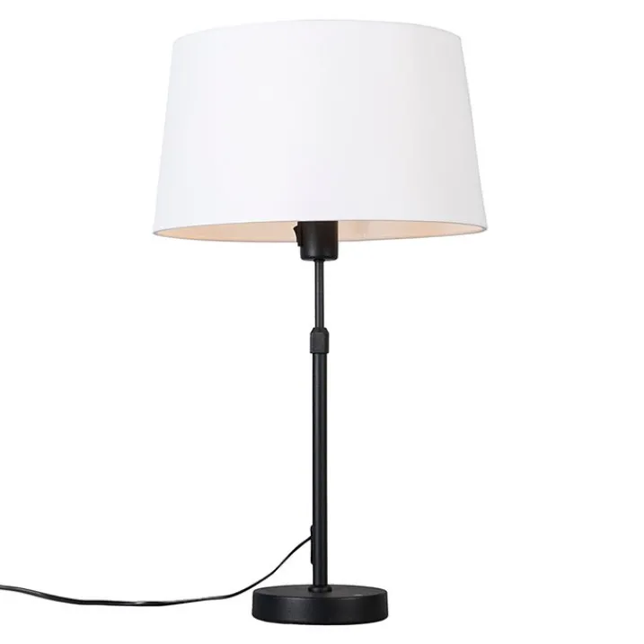 QAZQA Tischlampen|Wohnzimmerlampen*Tischleuchte schwarz mit weißem Schirm 35 cm verstellbar - Parte
