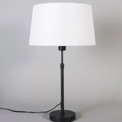 QAZQA Tischlampen|Wohnzimmerlampen*Tischleuchte schwarz mit weißem Schirm 35 cm verstellbar - Parte