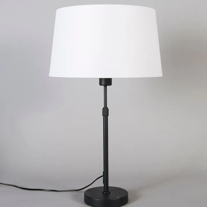 QAZQA Tischlampen|Wohnzimmerlampen*Tischleuchte schwarz mit weißem Schirm 35 cm verstellbar - Parte