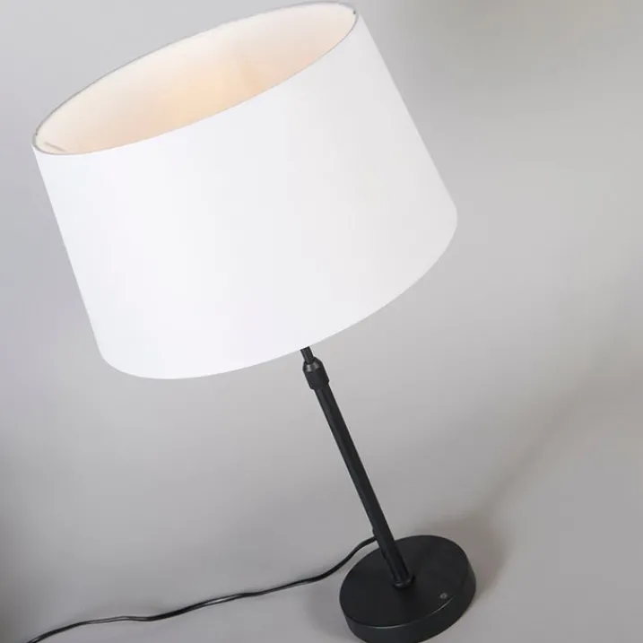 QAZQA Tischlampen|Wohnzimmerlampen*Tischleuchte schwarz mit weißem Schirm 35 cm verstellbar - Parte