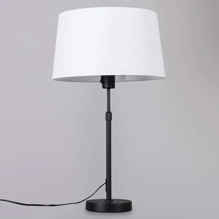 QAZQA Tischlampen|Wohnzimmerlampen*Tischleuchte schwarz mit weißem Schirm 35 cm verstellbar - Parte