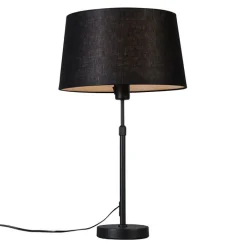 QAZQA Tischlampen|Wohnzimmerlampen*Tischleuchte schwarz mit Schirm schwarz 35 cm verstellbar - Parte