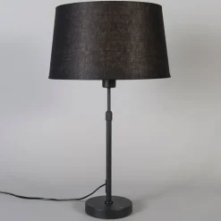 QAZQA Tischlampen|Wohnzimmerlampen*Tischleuchte schwarz mit Schirm schwarz 35 cm verstellbar - Parte