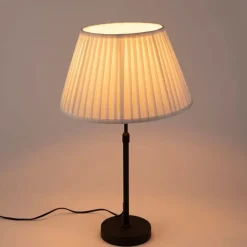 QAZQA Tischlampen|Wohnzimmerlampen*Tischleuchte schwarz mit plissiertem Schirm creme 35 cm verstellbar - Parte