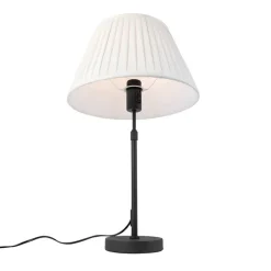 QAZQA Tischlampen|Wohnzimmerlampen*Tischleuchte schwarz mit plissiertem Schirm creme 35 cm verstellbar - Parte