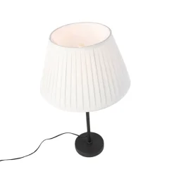 QAZQA Tischlampen|Wohnzimmerlampen*Tischleuchte schwarz mit plissiertem Schirm creme 35 cm verstellbar - Parte