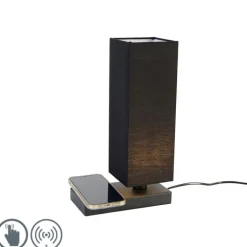 Trio Leuchten Tischlampen|Wohnzimmerlampen*Tischleuchte schwarz mit schwarzem Schirm, Touchsensor und Wireless Charger - Romina