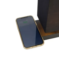 Trio Leuchten Tischlampen|Wohnzimmerlampen*Tischleuchte schwarz mit schwarzem Schirm, Touchsensor und Wireless Charger - Romina