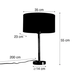 QAZQA Tischlampen|Wohnzimmerlampen*Tischleuchte Schwarz mit ovalem Samt-Schirm Schwarz 35cm - Simplo