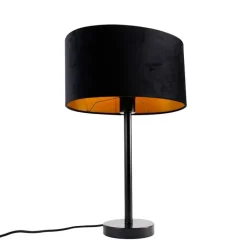 QAZQA Tischlampen|Wohnzimmerlampen*Tischleuchte Schwarz mit ovalem Samt-Schirm Schwarz 35cm - Simplo