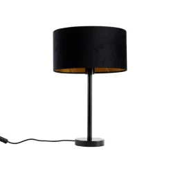 QAZQA Tischlampen|Wohnzimmerlampen*Tischleuchte Schwarz mit ovalem Samt-Schirm Schwarz 35cm - Simplo