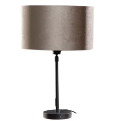QAZQA Tischlampen|Wohnzimmerlampen*Tischleuchte Schwarz mit Taupe Samt-Schirm 35cm - Parte