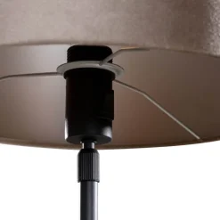 QAZQA Tischlampen|Wohnzimmerlampen*Tischleuchte Schwarz mit Taupe Samt-Schirm 35cm - Parte