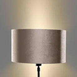 QAZQA Tischlampen|Wohnzimmerlampen*Tischleuchte Schwarz mit Taupe Samt-Schirm 35cm - Parte