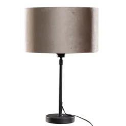 QAZQA Tischlampen|Wohnzimmerlampen*Tischleuchte Schwarz mit Taupe Samt-Schirm 35cm - Parte