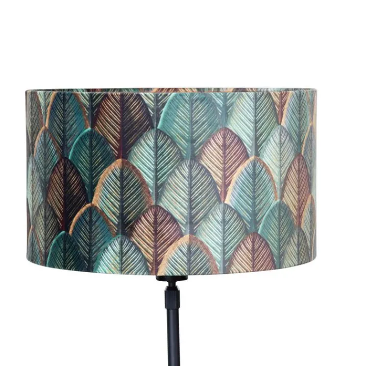 QAZQA Tischlampen|Wohnzimmerlampen*Tischleuchte Schwarz mit Samtlampenschirm Blattdesign und goldener Innenseite - Parte