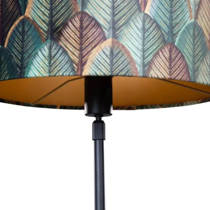 QAZQA Tischlampen|Wohnzimmerlampen*Tischleuchte Schwarz mit Samtlampenschirm Blattdesign und goldener Innenseite - Parte