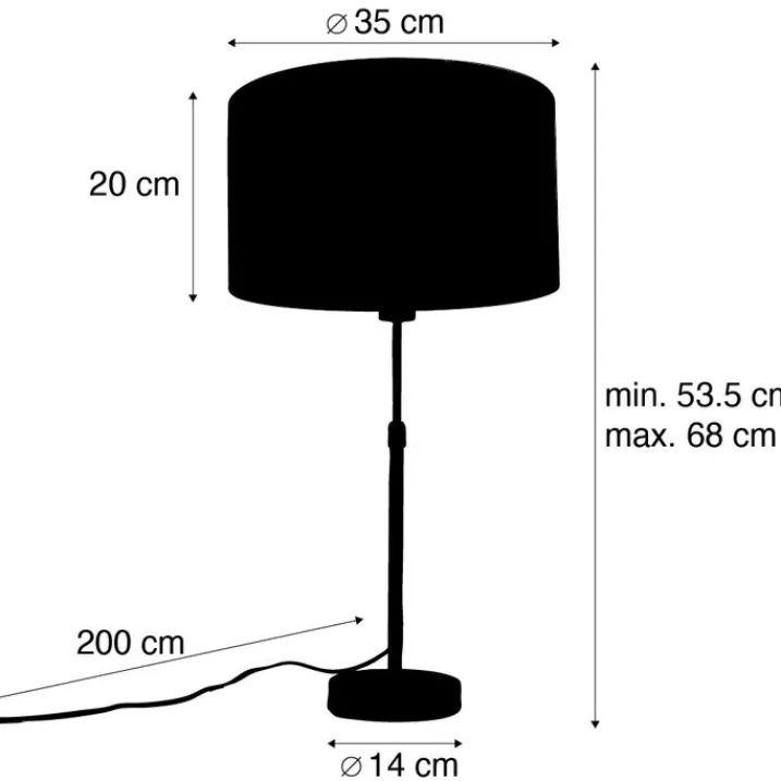 QAZQA Tischlampen|Wohnzimmerlampen*Tischleuchte Schwarz mit Samtlampenschirm Blattdesign und goldener Innenseite - Parte