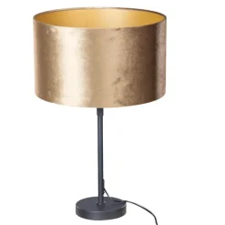 QAZQA Tischlampen|Wohnzimmerlampen*Tischleuchte Schwarz mit Samtschirm Bronze 35cm - Parte