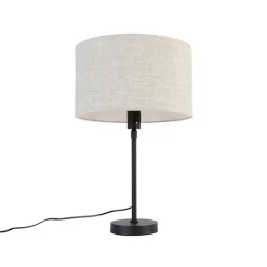 QAZQA Tischlampen|Wohnzimmerlampen*Tischleuchte schwarz verstellbar mit Schirm hellgrau 35 cm - Parte