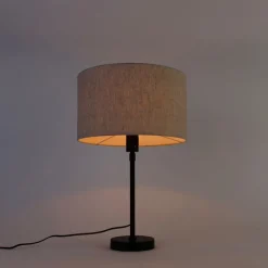 QAZQA Tischlampen|Wohnzimmerlampen*Tischleuchte schwarz verstellbar mit Schirm hellgrau 35 cm - Parte