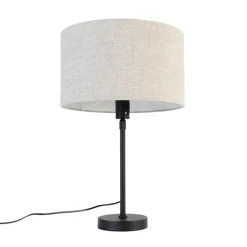 QAZQA Tischlampen|Wohnzimmerlampen*Tischleuchte schwarz verstellbar mit Schirm hellgrau 35 cm - Parte