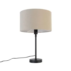 QAZQA Tischlampen|Esszimmerlampen*Tischleuchte schwarz verstellbar mit Schirm hellbraun 35 cm - Parte