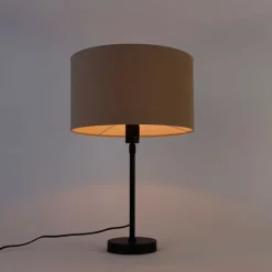 QAZQA Tischlampen|Esszimmerlampen*Tischleuchte schwarz verstellbar mit Schirm hellbraun 35 cm - Parte